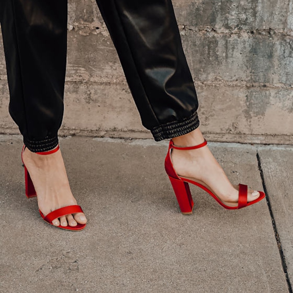 Lulu’s Red Satin Strap Heels - Size 7.5